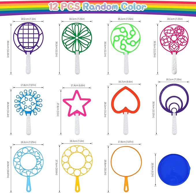 Large Bubble Wands Set with Tray for Kids Toddlers, 12 PCS Plastic Big Giant Bubble Wand Kit Toys Bulk for Summer Outdoor Playtime Activity Party Favors Gifts Birthday Games