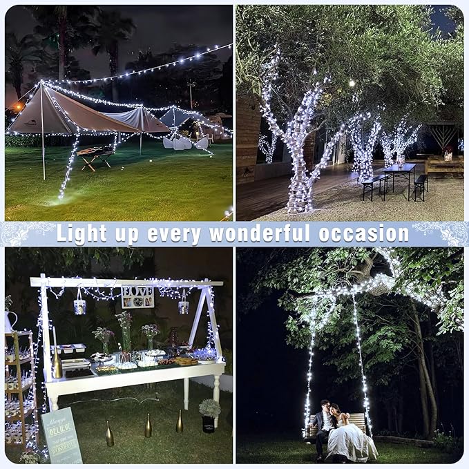 66FT 200 LED Outdoor String Lights, Plug in Christmas Lights Indoor Waterproof, 8 Modes Connectable Fairy Twinkle Lights for Indoor Bedroom Garden Yard Tree Wedding Holiday Decorations, White
