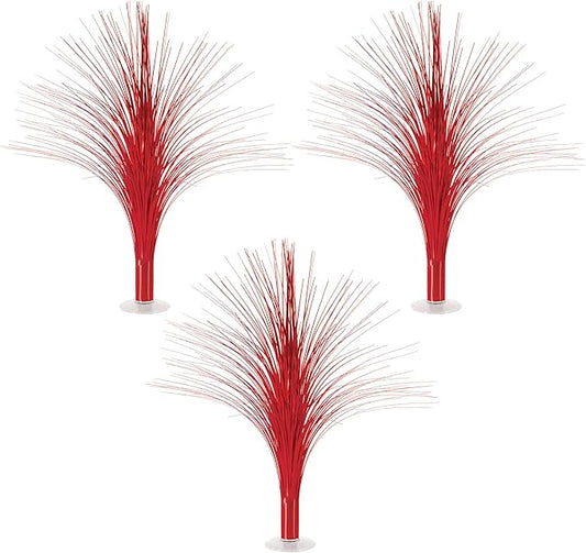 Beistle Red Metallic Spray Centerpieces – 3-Pack Tinsel Burst Table Decorations with Clear Base for Valentine's Day, Graduations, Birthdays, Christmas Holiday and Patriotic Celebrations, 19"