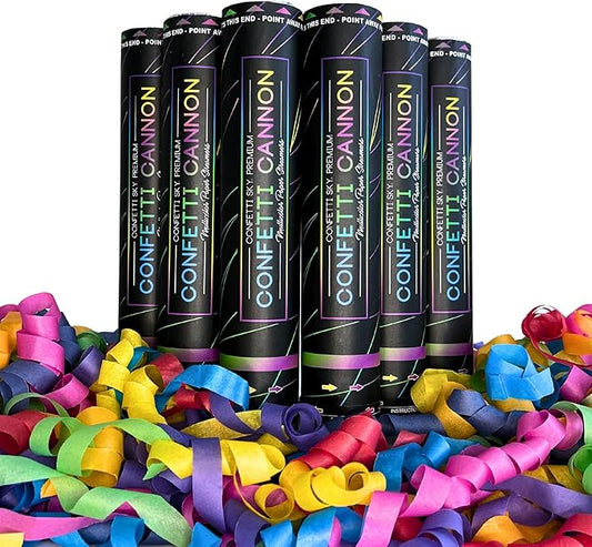 Confetti Sky [6 Pack] 12 Inch Confetti Cannons | Multicolor Streamers Poppers for Wedding Celebration, Birthday Party, Pranks, Graduation, Christmas Eve and New Year Celebration