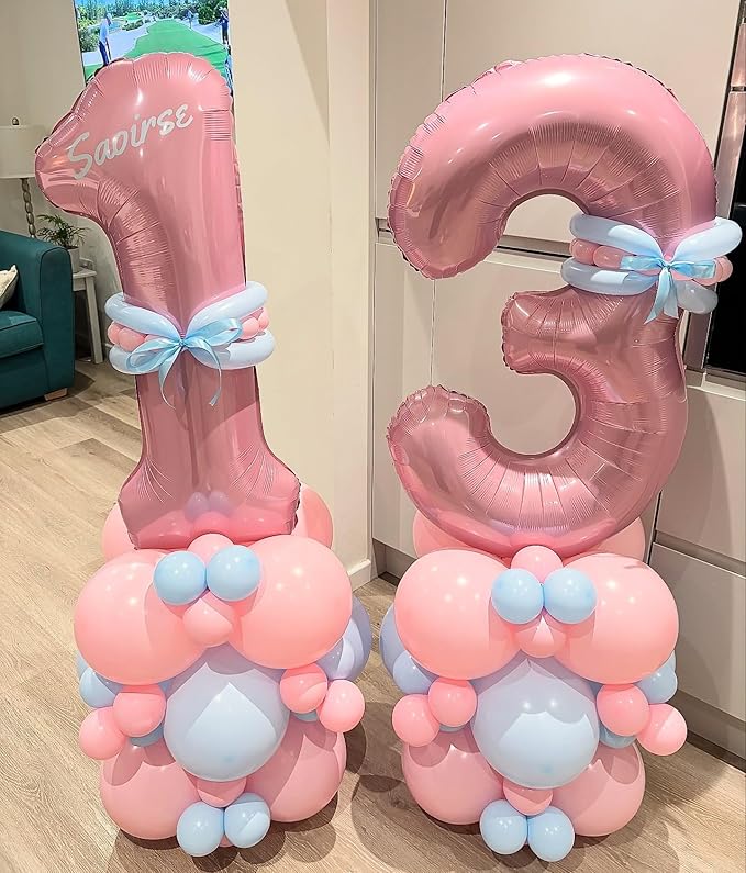 Light Pink 12th Birthday Balloon for Girls, 40'' Mylar Self Inflating Number 12 Balloon, Big Foil 1 & 2 Helium Pastel Pink Balloon for Women 21st Birthday Party Decoration Anniversary Decor Supplies