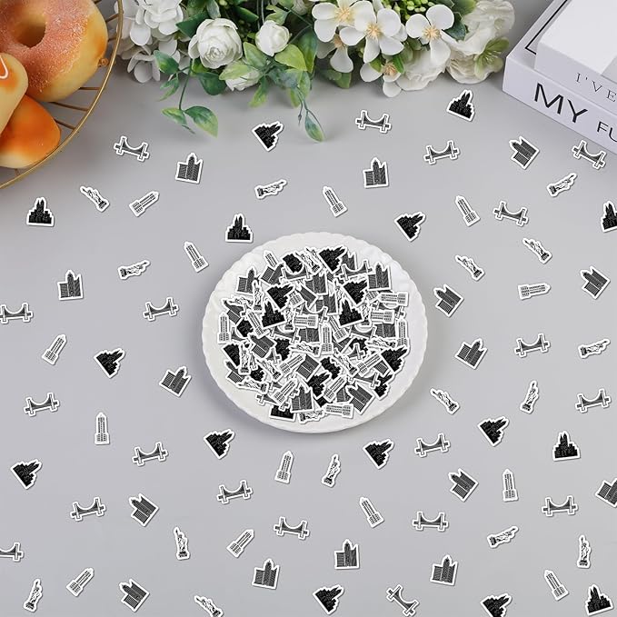 200 Pcs Black New York Cityscape Theme Confetti, Skyscraper Table Scatter Confetti Decorations, Night Scene Table Paper Decor for Baby Shower Birthday Wedding DIY Crafting Supplies
