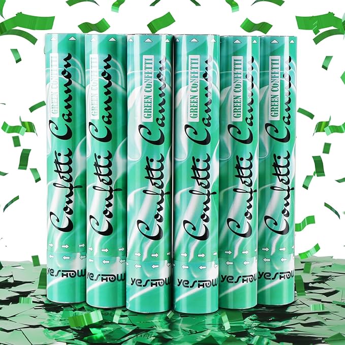 Confetti Cannon Poppers Green, Green Mylar Confetti Party Poppers for Graduation, Birthday Party, Nature Party Christmas Eve and New Year Celebration St. Patrick's Day - 6 PACK