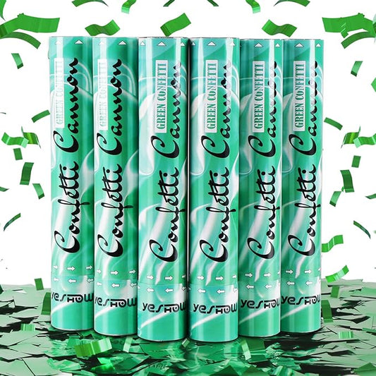 Confetti Cannon Poppers Green, Green Mylar Confetti Party Poppers for Graduation, Birthday Party, Nature Party Christmas Eve and New Year Celebration St. Patrick's Day - 6 PACK