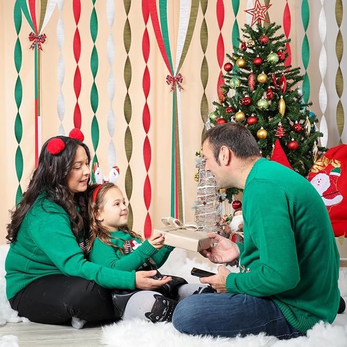 8 Rolls Christmas Crepe Paper Streamers Christmas Party Supplies Red Green White Paper Streamers for Xmas,New Year, Birthday, Graduation Party