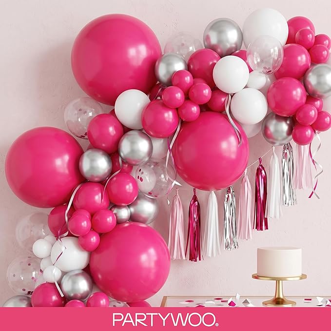 PartyWoo Hot Pink Balloons 140 pcs Different Sizes of 18 12 10 5 Inch Magenta Fuchsia Balloon Arch Kit Garland for Baby Shower Wedding Bridal Shower Anniversary Birthday Party Decorations Pink-Y12