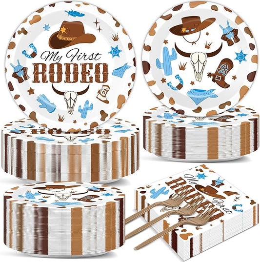50 Guests My First Rodeo Birthday Party Supplies Decoration 1st Rodeo Party Birthday Plates and Napkins Forks Western Cowboy Tableware My First Rodeo Paper Plates for Boy Baby Shower Party 200PCS