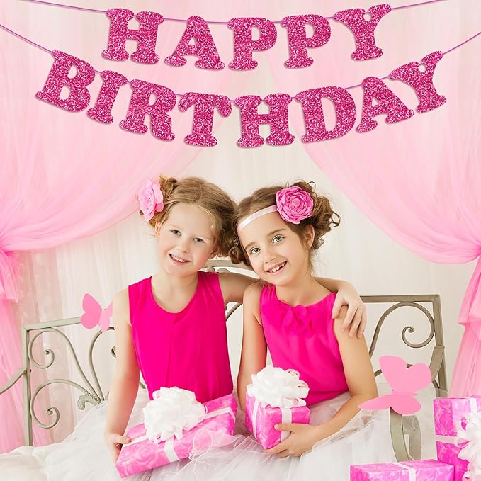 Rose Red Happy Birthday Banner Birthday Party Decorations Happy Birthday Banner Bunting Garland Sign for Kids Boys Girls Adults Birthday Baby Shower Celebration Party Backdrops Supplies