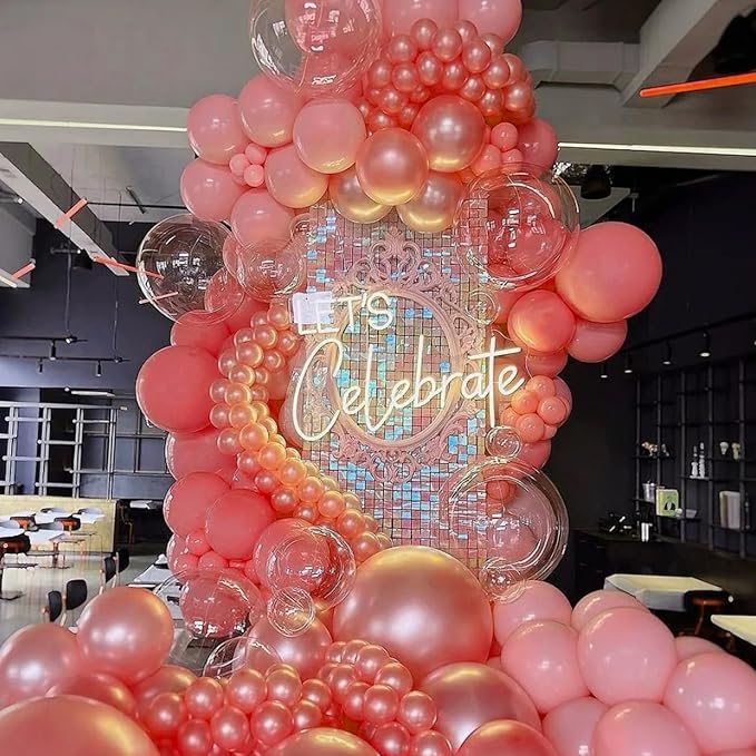 Voircoloria 130pcs Retro Hot Pink Balloons Different Sizes 18" 12" 10" 5" Blush Hot Pink Latex Balloon Garland Arch Kit for Birthday Baby Shower Valentine's Day Wedding Gender Reveal Party Decorations