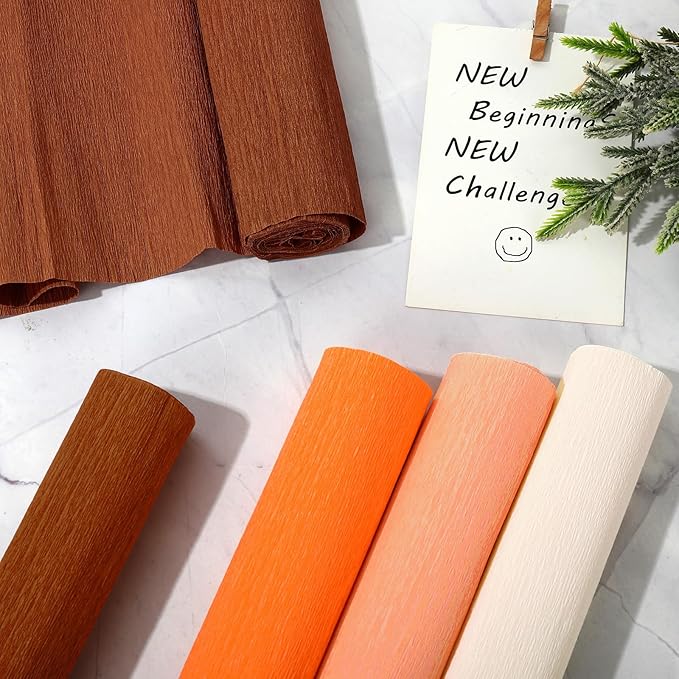 Whaline 8 Rolls 65.6ft Fall Crepe Paper Streamers 25 x 250cm 4 Colors Party Streamers Fall Brown Orange Theme Crepe Paper Roll Decorative Craft Streamer for DIY Gift Wrapping Crafts Decor