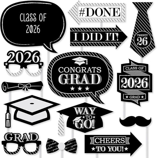 Big Dot of Happiness Graduation Props for Photoshoot 2026, 20-Count Set of High School Senior Photo Booth Props for Pictures and Graduation Party Decorations - Grad Cheers