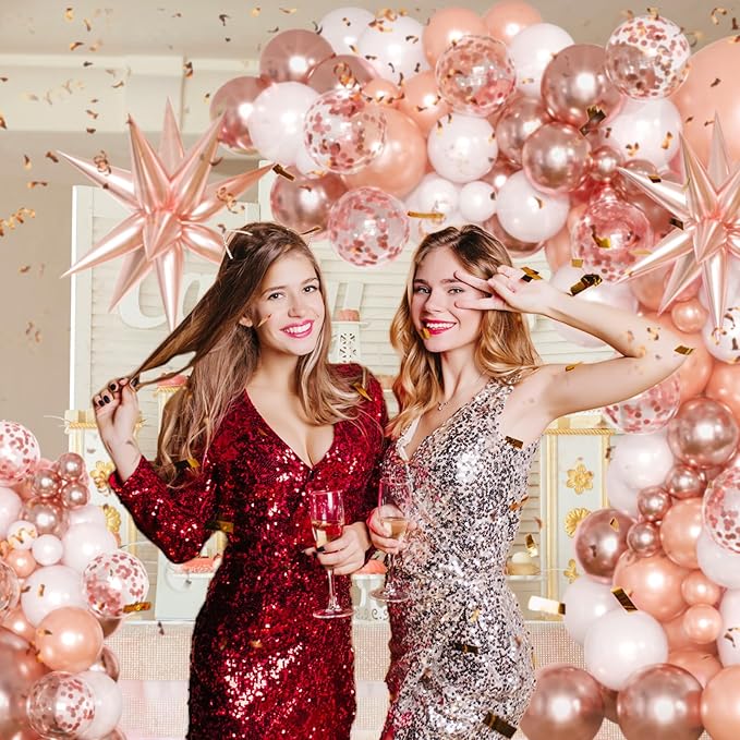 KARLURE Rose Gold Balloons Arch Kit Garland with Metallic Rose Gold Confetti Balloons for 2026 Graduation Decorations Prom Bridal Shower Wedding Birthday Baby Shower Anniversary Party Decorations