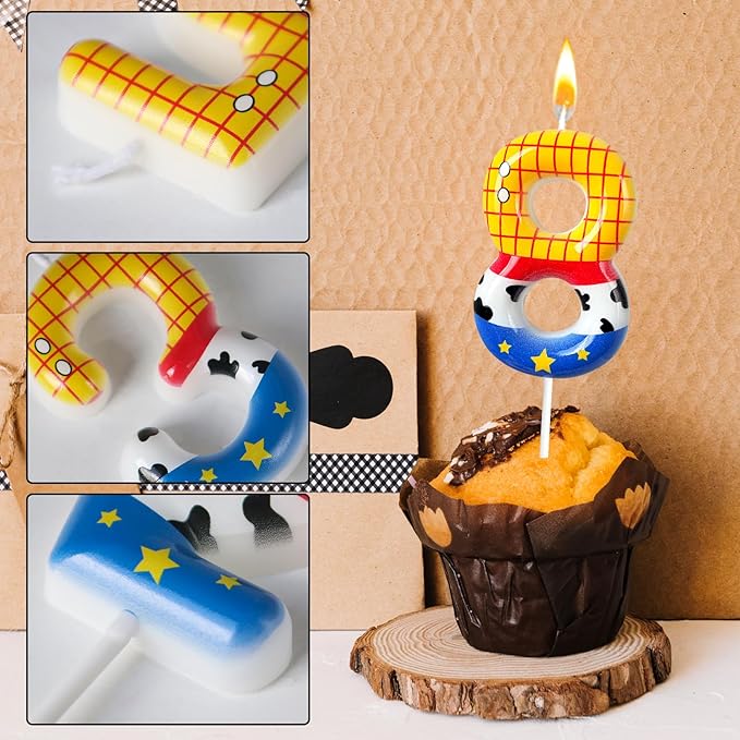 Toys Inspired Game Birthday Number Candles, Cartoon Story Number Candles, Cartoon Cake Decorations, Birthday Decoration Supplies, Suitable for Boys and Girls Party Celebrations (8)
