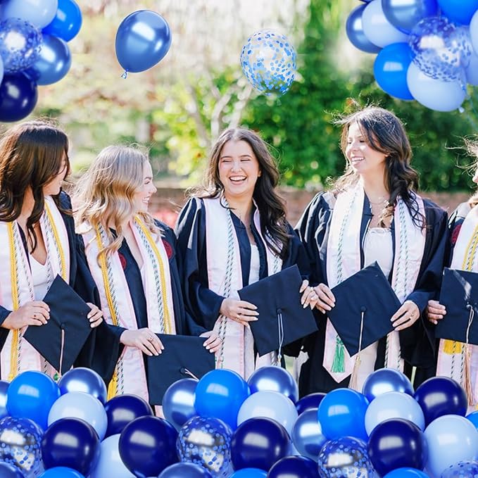Blue Balloons Set, 65pcs 12 inch Metallic Blue Balloons Navy Blue Blue Confetti Macaron Baby Blue Latex Balloons for Birthday Baby Shower Graduations Party Decorations