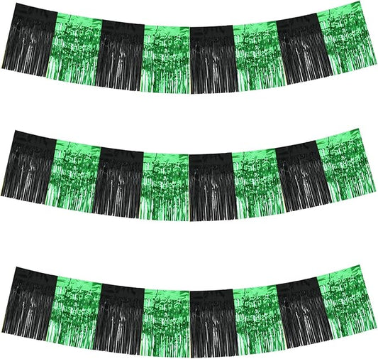 BEISHIDA 3 Packs Metallic Foil Fringe Garland Black Green Wall Hanging Tinsel Fringe Banners for Car Floats Bridal Shower Wedding Birthday Graduation Holiday Party Decoration(30 Feet)