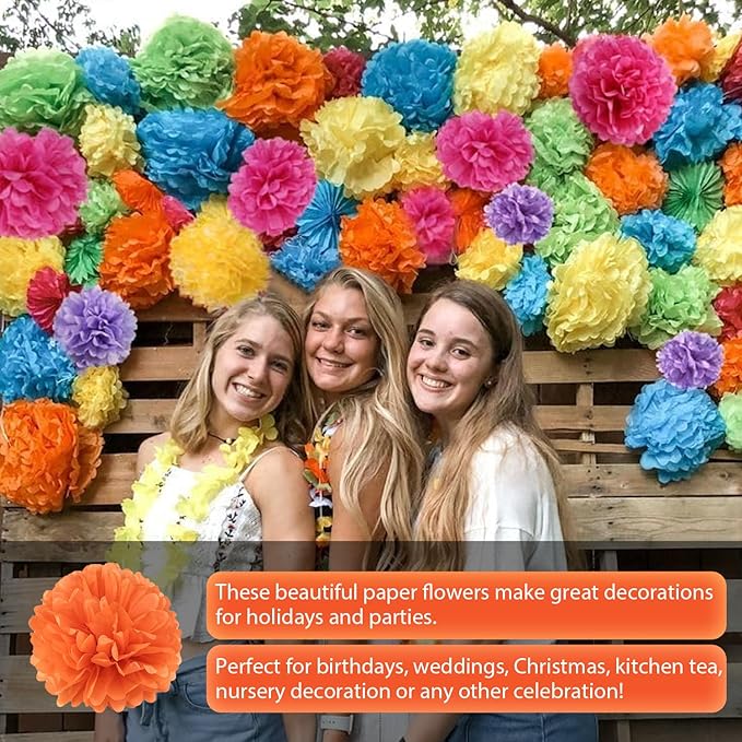 Qimoo 20pcs Red-Orange Tissue Paper Pom Poms Decorations for Party Wedding & Outdoor Use