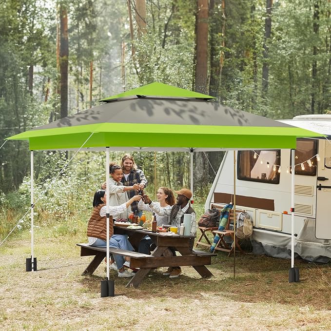 Arlopu Pop Up Canopy Tent with 1-Person Set up, Camping Instant Durable Shelter, Outdoor Gazebo Beach Shade with Wheeled Bag, 4 Sand Bags for Weight (Green, 13FTX13FT)