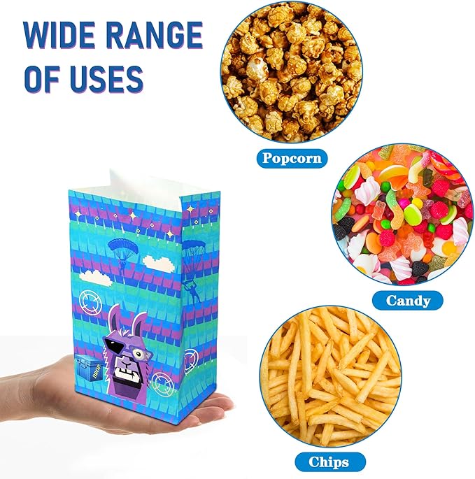 Haxpacal Video Game Party Gift Bags 32pcs Llama Themed Birthday Treat Bags for Video Game Llama Party Paper Bag Candy Snack Box Supplies, 8.6x4.7x3.2 in
