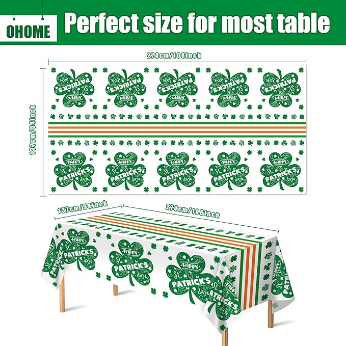 OHOME St. Patrick's Day Tablecloth - Shamrock Decorations, 54" X 108", 2 Pack