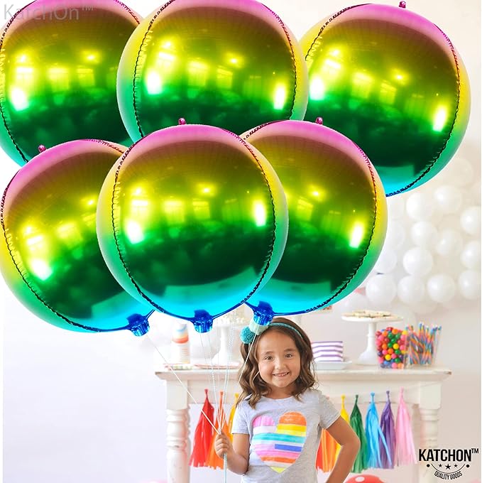 KatchOn, Metallic Ombre Balloons 22 Inch - Pack of 6 | Round 360 Degree 4D Rainbow Balloons | Gradient Rainbow Balloon for Mardi Gras Decorations | Tie Dye Balloons for Mardi Gras Birthday Decorations