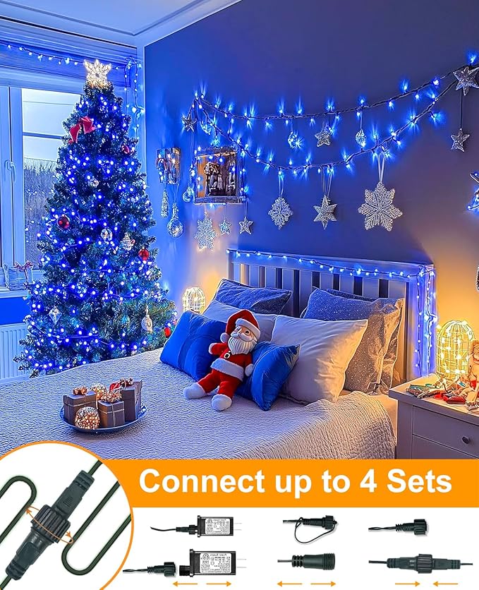 Blue Christmas String Lights, 80FT 240 LED Plug in Christmas Lights Outdoor Indoor Waterproof, 8 Modes Connectable Fairy Twinkle Light for Outside Home Patio Garden Tree Wedding Decorations