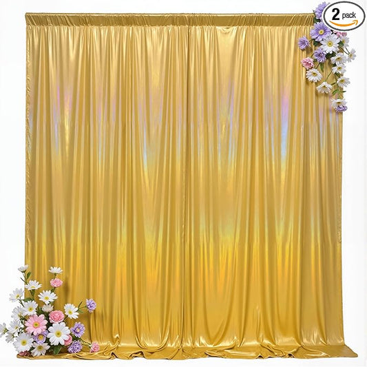 10x10ft Glitter Sequin Gold Backdrop Curtains Photo Backdrop Curtain Fabric Gold Shimmer Drapes Backdrop Bridal Baby Shower Wedding Birthday Party Photography Backdrops Photoshoot 5x10FT, 2 Panels
