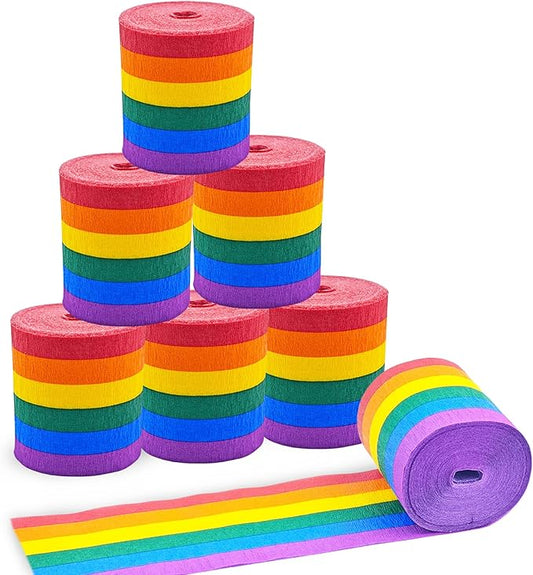 6 Rolls 492ft Crepe Paper Streamers Party Decorations, Rainbow Crepe Paper Roll Streamers for Rainbow Themed Birthday Party DIY Crafts
