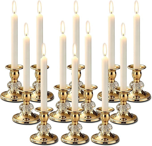 Candlestick Holders Taper Candle Holders, Candle Stick Candle Holder for Table Centerpiece, Wedding Reception, Festive Christmas Mantel Decoration or Home Decor(Golden, 6 Sets(12 Pcs))