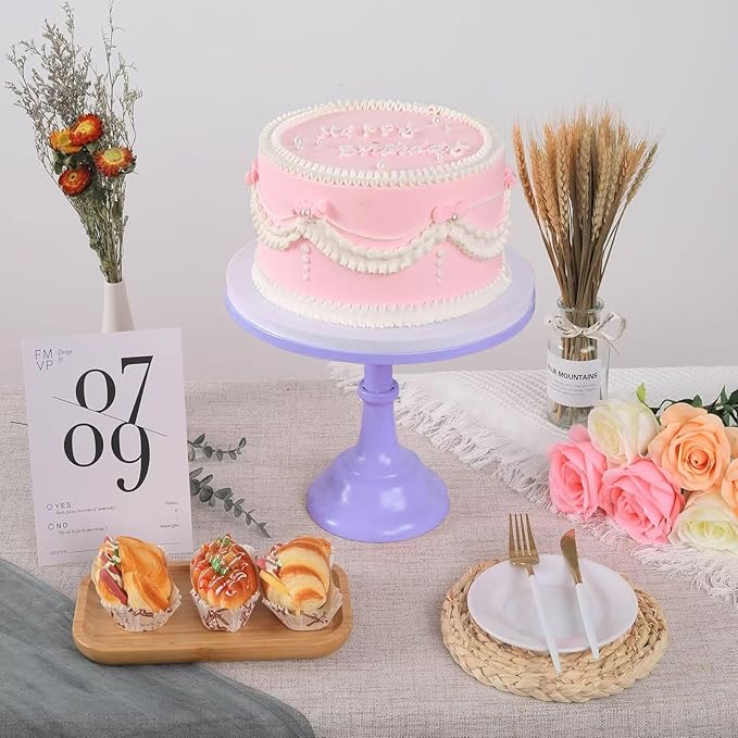 3 Pcs Metal Cake Stand, Cake Pop Stand Set of Disc Diameter 8" 10" 12", Tall Cake Stands for Dessert Table, Perfect Display for Wedding, Party, Birthday, Baby Shower, Decorations (Purple)