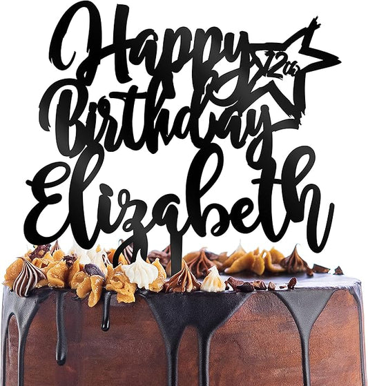 Personalized Birthday Cake Topper - Happy Birthday Cake Toppers w/Name and Star - Custom Acrylic Cake Decorations, Birthday Cake Topper for Birthday Party - 3 Solid Colors
