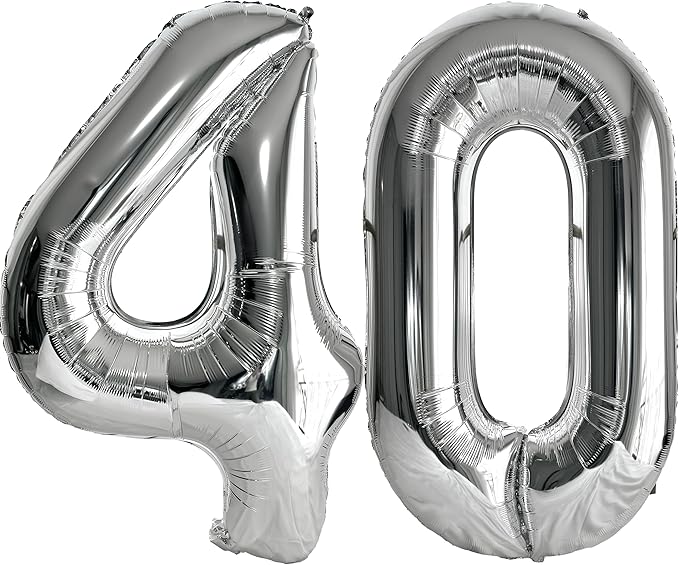 FIROMI 40 Number Balloons Silver Big Giant Jumbo Huge Foil Mylar 40 Balloon Numbers for 40th Birthday Party Anniversary Events Decorations 40-inches