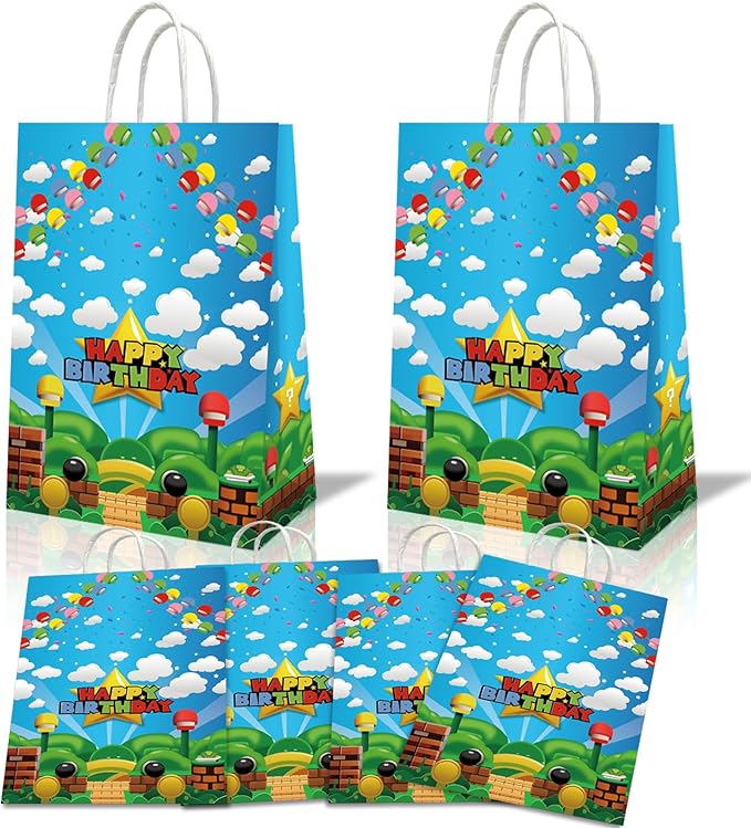 Leifyson 20Pcs Red Green Blue Game theme Party Decorations, Cartoon Star Birthday Party Favors Gift Bags for Boys and Girls Party Supplies