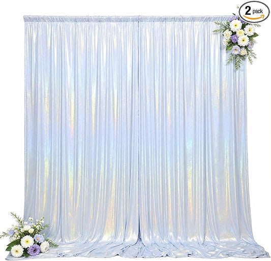 10x10ft Glitter Sequin Silver Backdrop Curtains Photo Backdrop Curtain Fabric Rainbow Shimmer Drapes Backdrop Bridal Baby Shower Wedding Birthday Party Photography Backdrop Photoshoot 5x10FT, 2 Panels