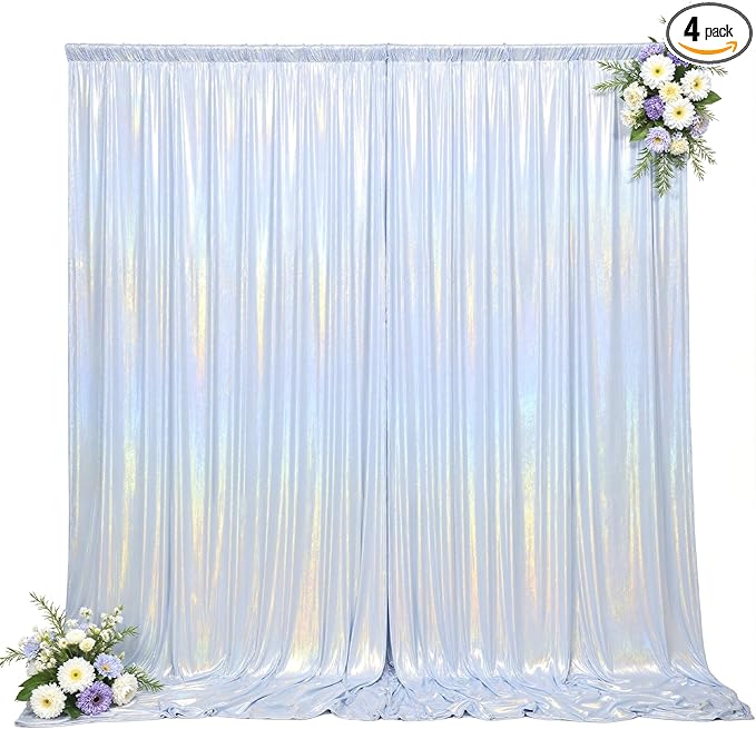 20x10ft Glitter Sequin Silver Backdrop Curtains Photo Backdrop Curtain Fabric Rainbow Shimmer Drapes Backdrop Bridal Baby Shower Wedding Birthday Party Photography Backdrop Photoshoot 5x10FT, 4 Panels