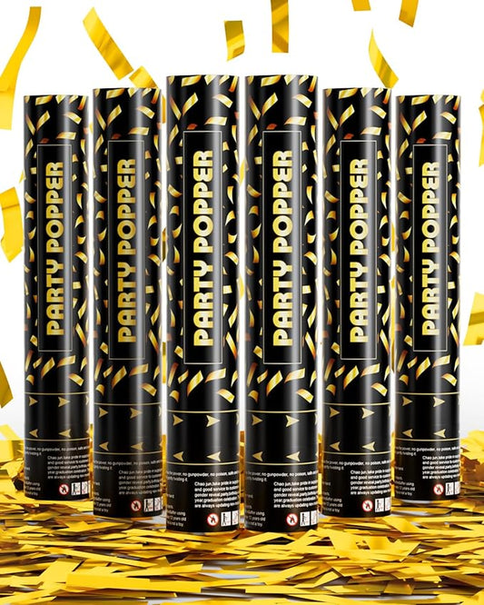 Gold Confetti Cannon Poppers - Party Confetti Shooter Popper for Celebration, Wedding, Birthday, Graduation, New Year's Eve Party(6 Pack)