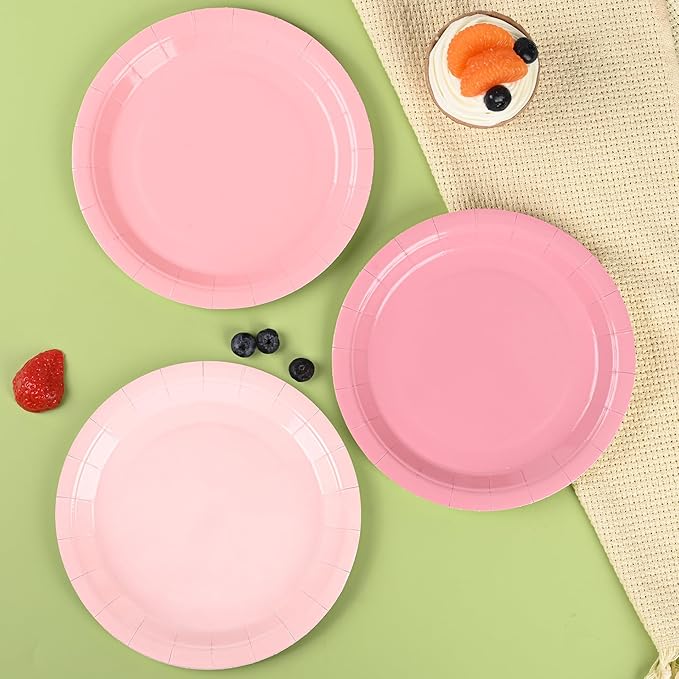 AimFun Pink Paper Plates Gradient Pink Party Plates 7”Disposable Round Dessert Plates for Birthday Wedding Bridal Engagement Baby Shower Party Supplies 4 Colors (24)