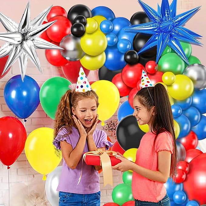 Black Red Blue Green Balloon Garland Arch Kit,Red Yellow Green Blue Black Balloons for Birthday Graduation Carnival Superhero Robot Blocks Video Game Themed Party Decor