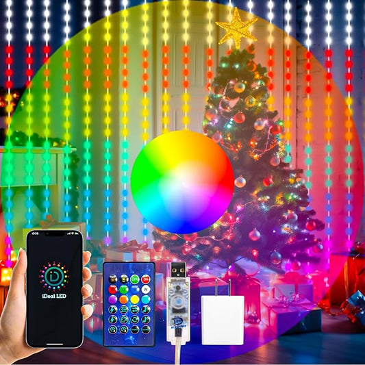 HXWEIYE 300LED Fairy Curtain Lights, 9.8x9.8Ft USB Plug-in 8 Modes Christmas String Hanging Lights with Remote for Bedroom Backdrop Wedding Indoor Wall Decor, RGB Color Changing, Standard – 1 Pack