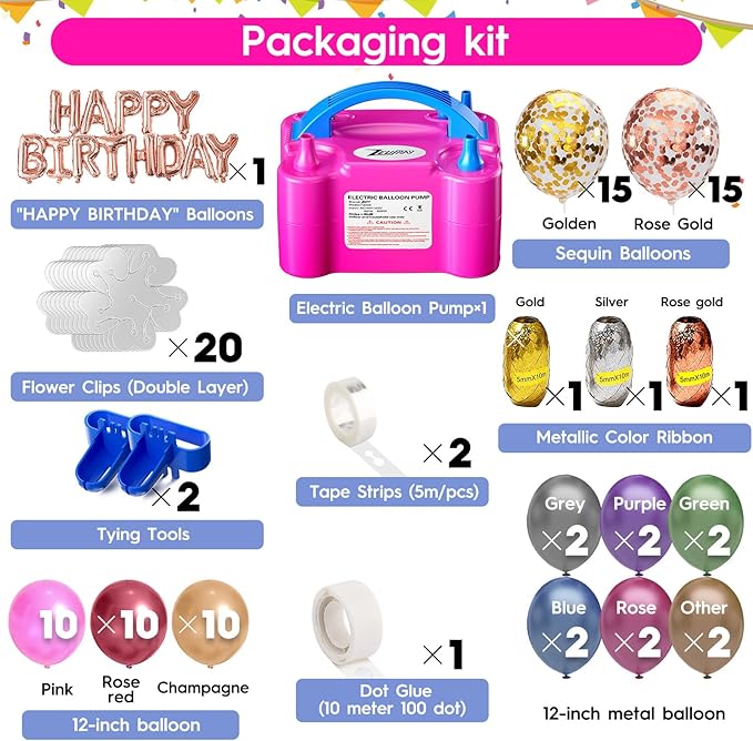 Balloon Pump Electric, Portable Balloon Inflator, Dual Nozzle 110v 600w With 113 Accessories Including Electric Air Pump, Birthday Decorations, Party Decorations, Suitable Gender Reveal, Baby Shower