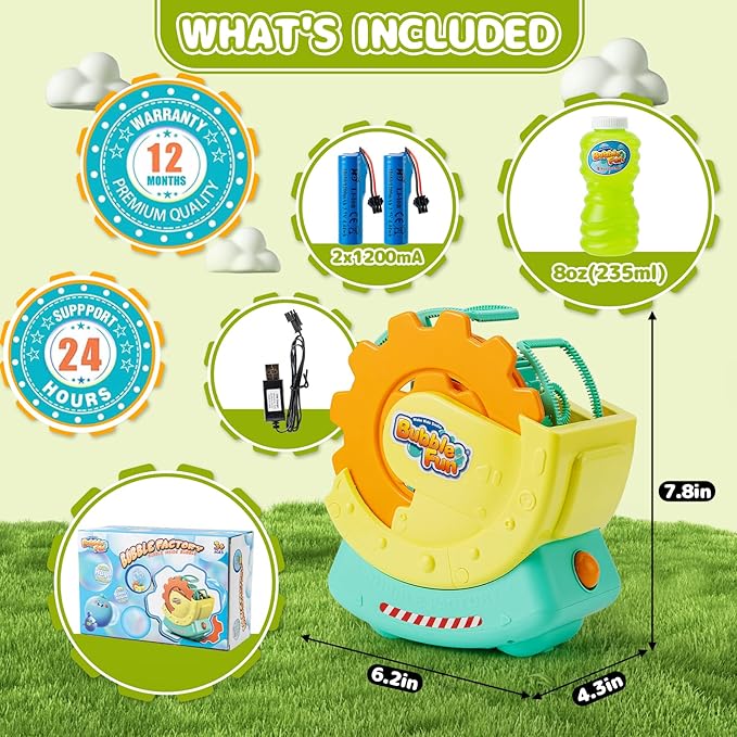 Rechargeable Bubble Machine for Kids – Extra Large Bubbles with Bubble-in-Bubble Effects, Fast Automatic Bubble Maker Toy with 8oz Solution, Bubble Blower for Indoor/Outdoor Play, Party, Wedding, Gift