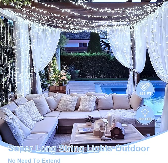 JMEXSUSS 800 LED White Christmas String Lights Outdoor, String Twinkle Lights Clear Wire Plug in for Tree Christmas Room Wedding Outside Decorations