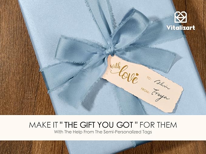 Vitalizart Dusty Blue Wrapping Paper Set 17" Pearly-Lustre With Silk Like Satin Ribbon & Gift Tags Recyclable Christmas Gift Wrapping Birthday Baby Shower Wedding Handmade Crafts 197"(16.4 Ft)