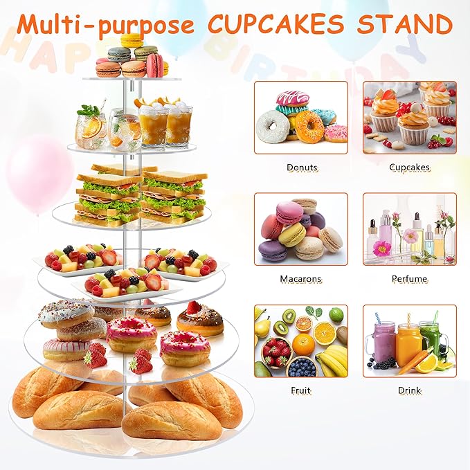 Cupcake Stand, 6 Tier Large Cupcake Stand for 50 Cupcakes, Round Tiered Cupcake Holder, Clear Acrylic Cup Cake Tower Stand, Dessert Table Display Set for Party, Wedding, Birthday, Party, Halloween
