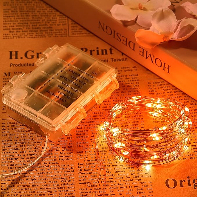 Ariceleo 2 Pack 32.8 Ft. Battery Operated Outdoor String Lights with Remote & Timer, LED Orange Fairy Lights, Waterproof Twinkle Lights for Bedroom, Dorm, Mason Jar, Wedding, Party, Christmas