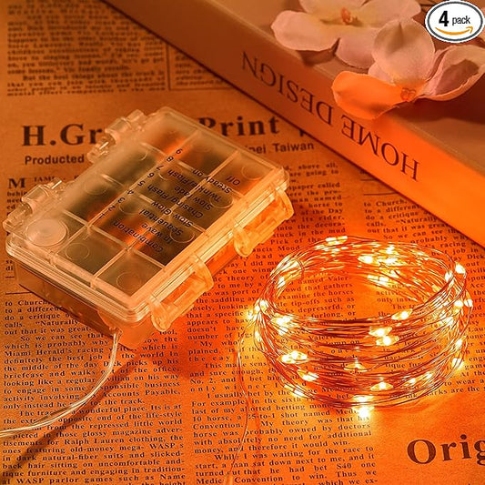 Ariceleo 4 Pack 65.6 Ft. Battery Operated Outdoor String Lights with Remote & Timer, LED Orange Fairy Lights, Waterproof Twinkle Lights for Bedroom, Dorm, Mason Jar, Wedding, Party, Christmas