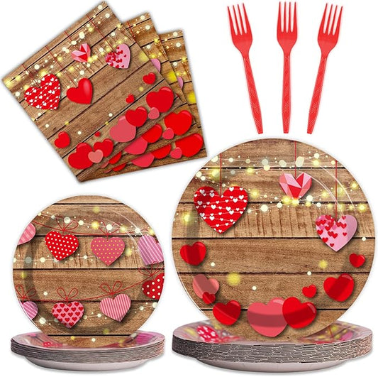 chiazllta 96 Pcs Valentine's Day Party Paper Plate and Napkins Valentine Party Heart Disposable Tableware Paper Dinnerware Valentines Party Decorations for Party Favors 24 Guests