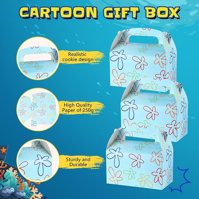 Marspark 24 Pack Sponge Cartoon Birthday Party Supplies, Paper Gift Boxes, Cartoon Candy Treat Boxes for Birthday Party Decorations(Flower Cloud Pattern)