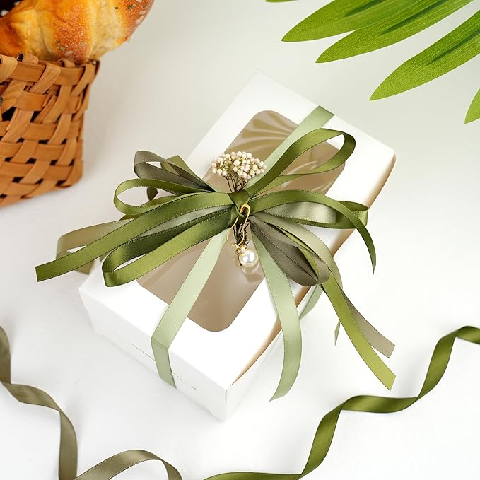 Sage Green Ribbon 3/8 Inch Double Face Satin Ribbon, 5 Rolls 50 Yards Moss Green Ribbon for Wedding, Baby Shower, Gift Wrapping, Hair Bows, Corsages, Invitations, Crafts