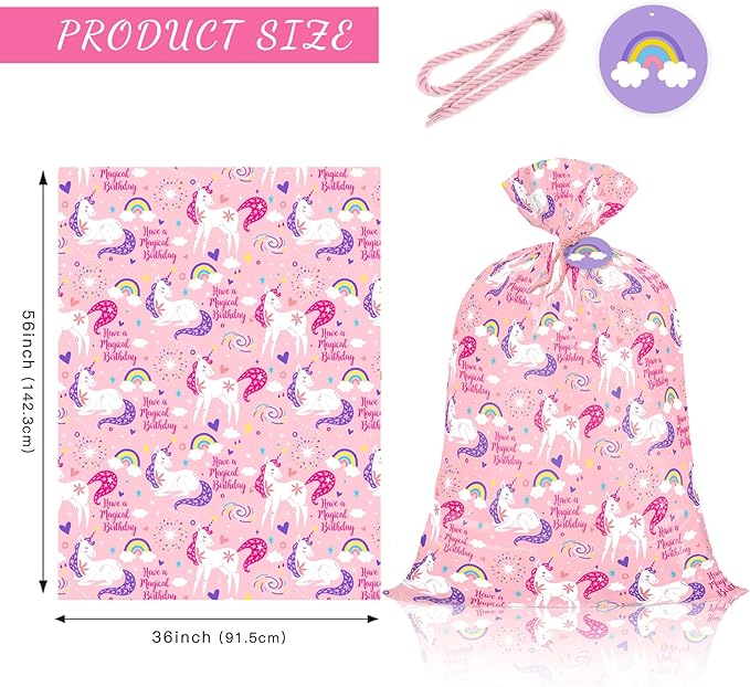 WRAPAHOLIC 56" Extra Large Pink Unicorn Birthday Gift Bag - Have a Magical Birthday Jumbo Bike Bag Gift Wrap for Girls, Baby Shower, Party, Holiday - 56" H x 36" W