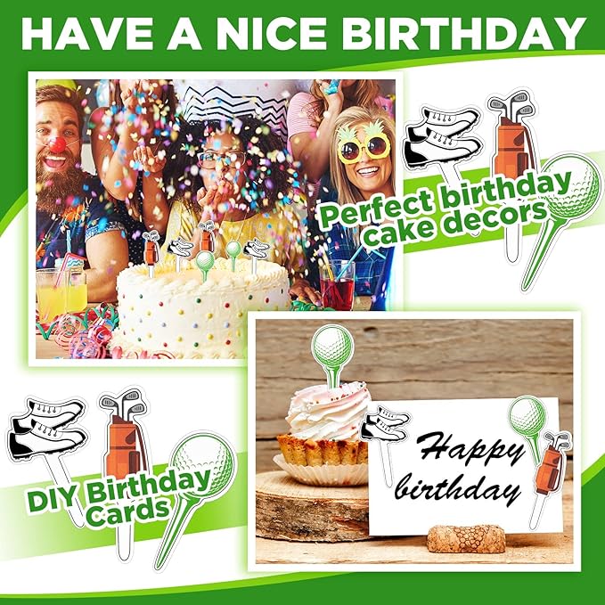 Golf Theme Cupcake Toppers Golf Shoe Cupcake Picks Golf Bag Toothpicks Golf Ball Birthday Cake Decorations for Baby Shower Party Favors Supplies (48 Pcs)